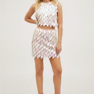 Nasty Gal White Sequin Mini Skirt Set